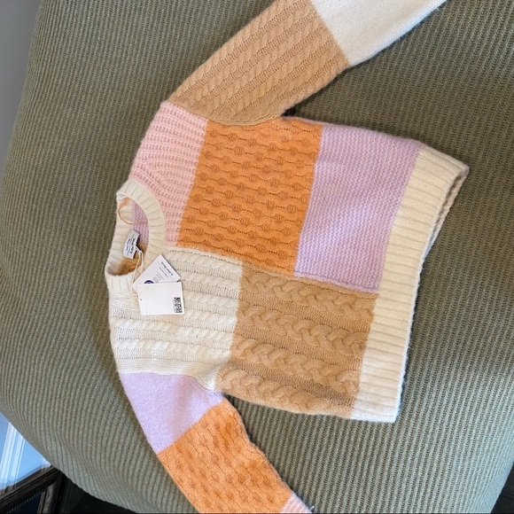 & Other Stories Orange Lilac Cable Knit Color Block Sweater NWT - Picture 3 of 6